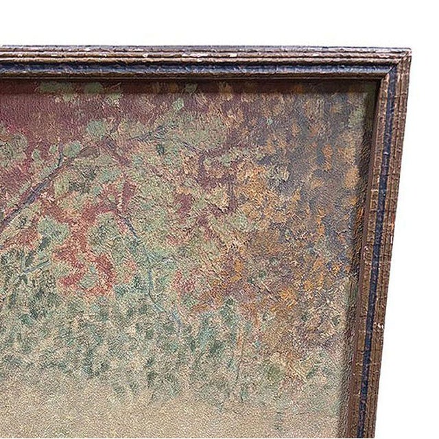 1920s Original Fall Celebration Impression Painting Oil on Board, Framed For Sale - Image 4 of 6