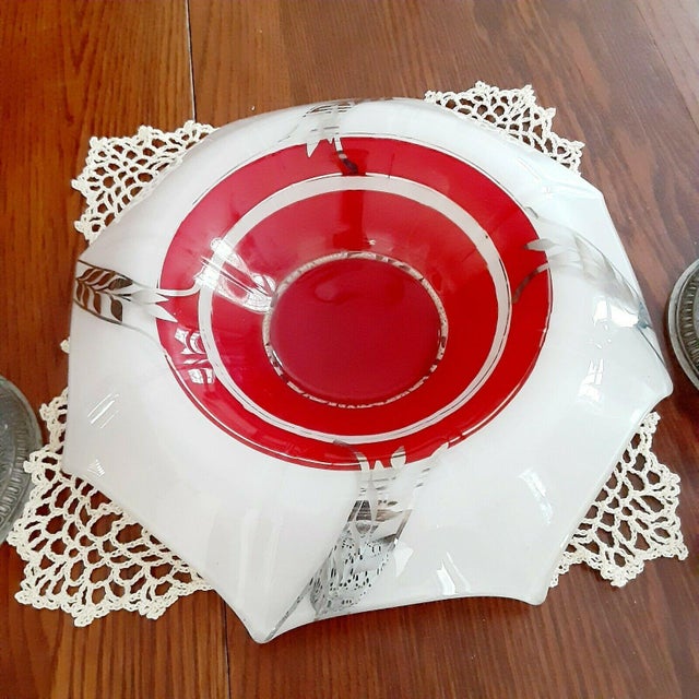 1920s Art Deco Red White Silver Glass Bowl For Sale - Image 10 of 12