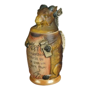 Antique German Figural Character Ram German Pottery Stein Circa 1900