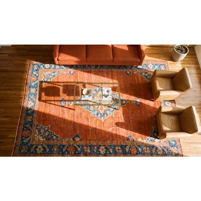 1880s Orange Medallion Classic Antique Persian Sultanabad Rug 9'6" X 12'5" Knotted Pile Wool Carpet For Sale In New York - Image 6 of 7