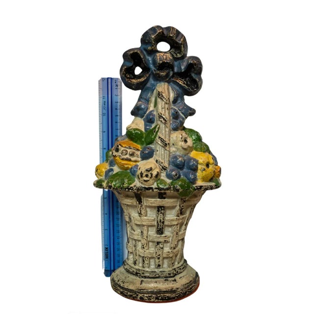 Early 20th Century Early 20th Century Hubley Fruit Basket Painted Cast Iron Doorstop For Sale - Image 5 of 6