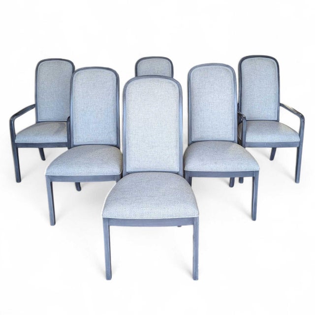 Late 20th Century Set of Six Reupholstered Grey Wood Dining Chairs For Sale - Image 16 of 18