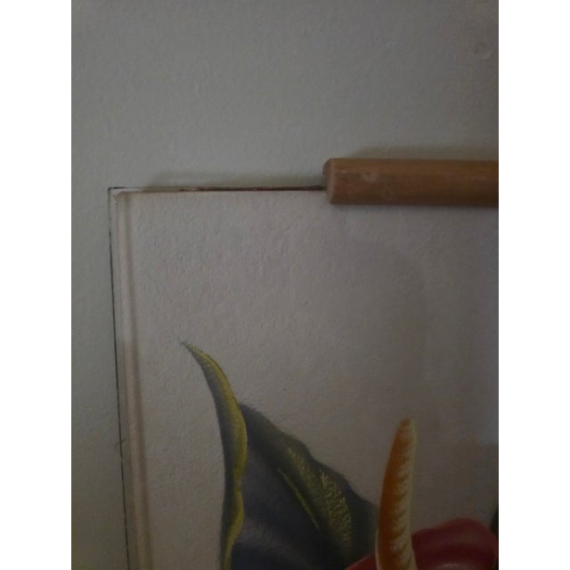 Ted Mundorff Vintage Floral Hawaiian Air Brush on Board Anthuriums 12 X 10 C1950 For Sale - Image 9 of 17
