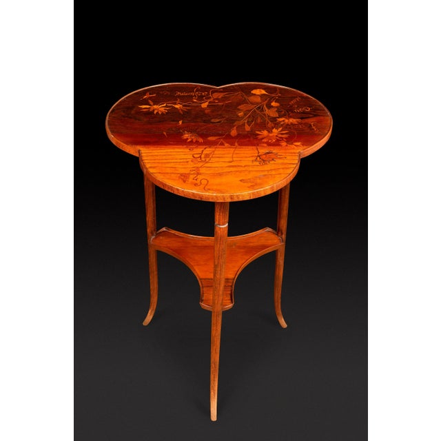 Art Nouveau Pedestal Table with Trefoiled Marquetry Top Decorated with Flowers by Émile Gallé, 1890s For Sale - Image 6 of 14