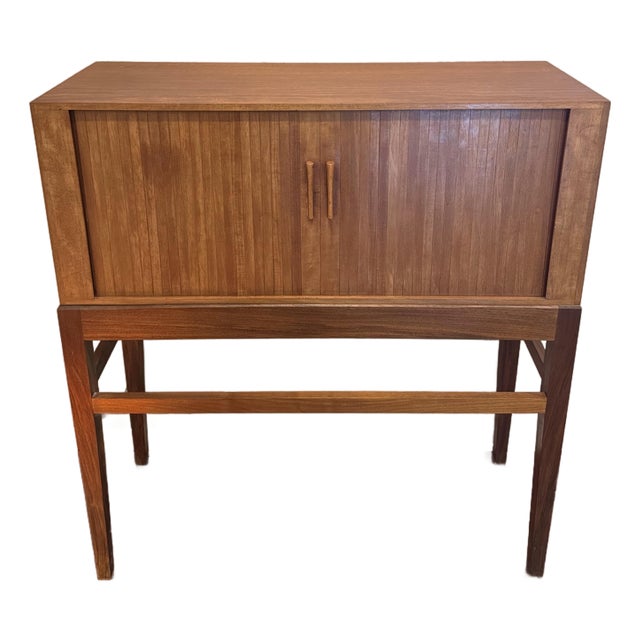 A Tall Mid Century Modern Danish Cocktail Cabinet With Tambour Doors, Circa 1960s For Sale