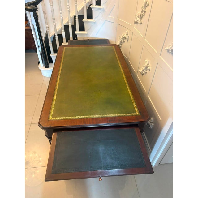 Antique Victorian Mahogany Freestanding Pedestal Kneehole Desk with Fitted Stationery Drawers and Writing Slides, 1850 For Sale - Image 14 of 18