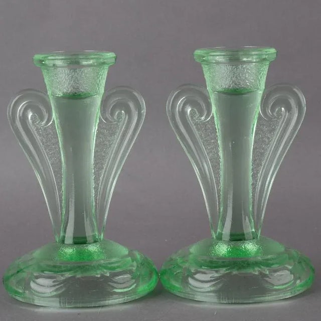 Antique Art Nouveau Uranium Glass Candleholders, Set of 2 For Sale - Image 4 of 4