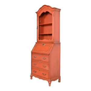 Baker Furniture Style French Provincial Louis XV Red Lacquered Drop Front Secretary Desk With Bookcase Hutch