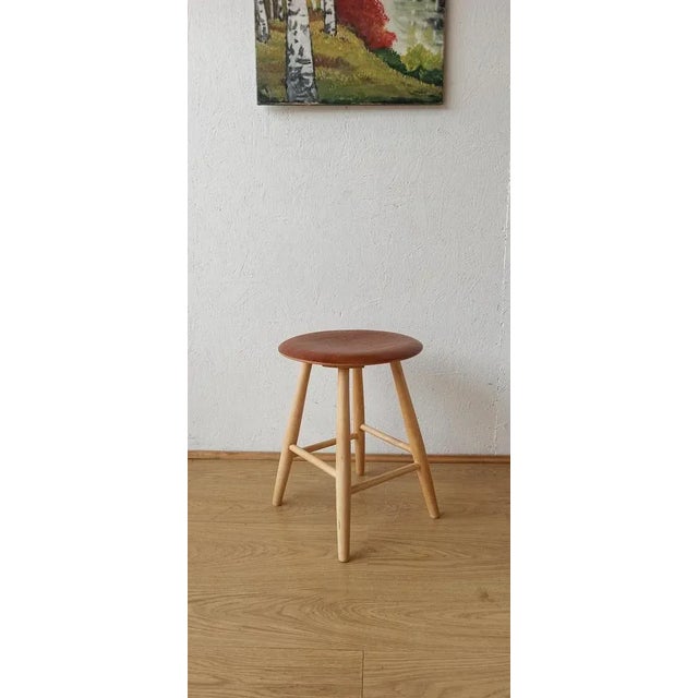 Brown Vintage Swedish Wooden Stool, 1960s For Sale - Image 8 of 10