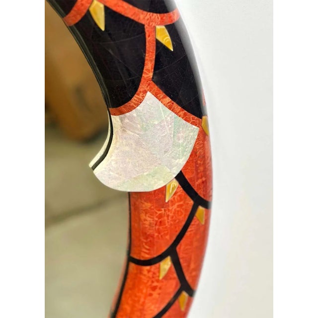 Oversized vintage mirror with veneered frame and mother of pearl details by Muramasa Kudo. This beautiful piece embodies a...