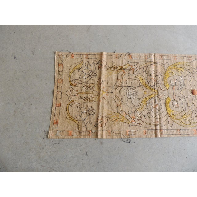 Arts & Crafts Antique Orange and Yellow Arts and Crafts Linen Wall Hanging Panel For Sale - Image 3 of 7