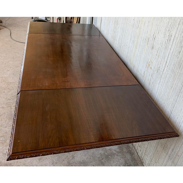 19th Spanish Baroque Walnut Solomonic Legs Extendable Table With Carved Frame For Sale - Image 10 of 13