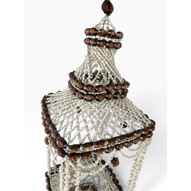 Vintage Seashell Hanging Planter, Large Tiered Shell Basket, Boho Coastal Decor For Sale In Portland, ME - Image 6 of 6