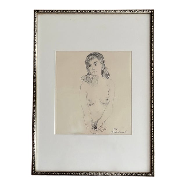 Custom Framed Nude Pencil Drawing-Signed-1960's For Sale