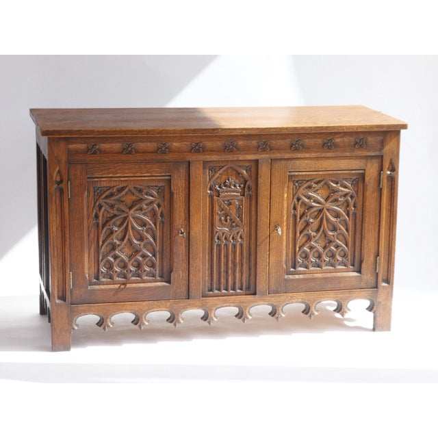 Antique 19th Century Gothic Wooden Credenza with Doors and Lock For Sale - Image 10 of 10