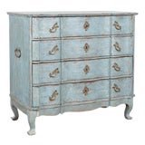 18th Century Large Blue Rococo Chest of Four Drawers For Sale