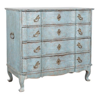 18th Century Large Blue Rococo Chest of Four Drawers For Sale