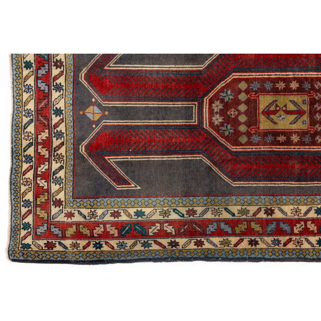 Vintage Caucasian Kazak Wool Runner Rug With Double Eagle Motif & Charcoal Field For Sale In New York - Image 6 of 9
