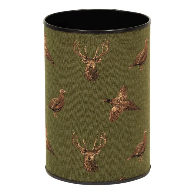Highland Green Tapestry Waste Bin For Sale