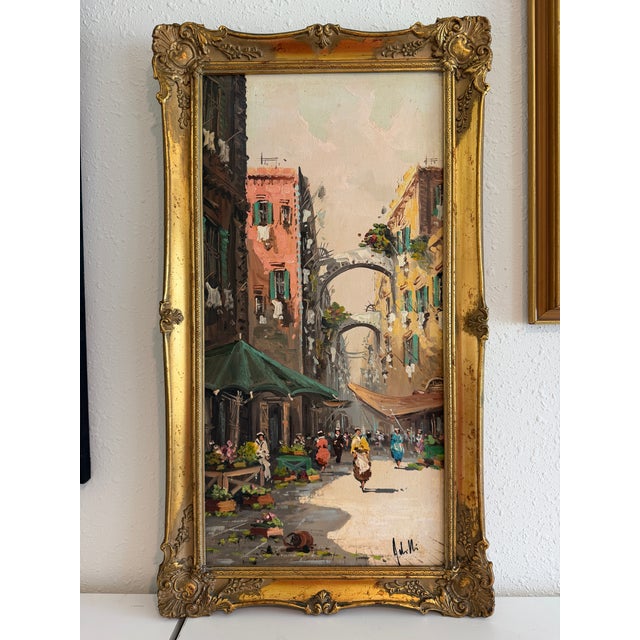 Antonio De Vity (1901-1993) Oil Painting Italian Street Market Scene Cityscape For Sale - Image 12 of 12
