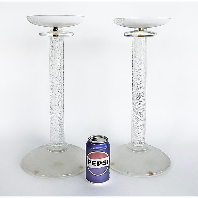Modern Karl Springer Italian Seguso Silver-Infused Candlesticks, 1980s, a Pair For Sale - Image 3 of 9