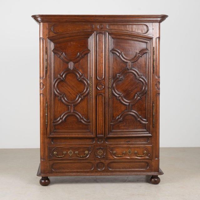 French Provincial Late 18th Century French Carved Oak Two-Door Armoire For Sale - Image 3 of 12