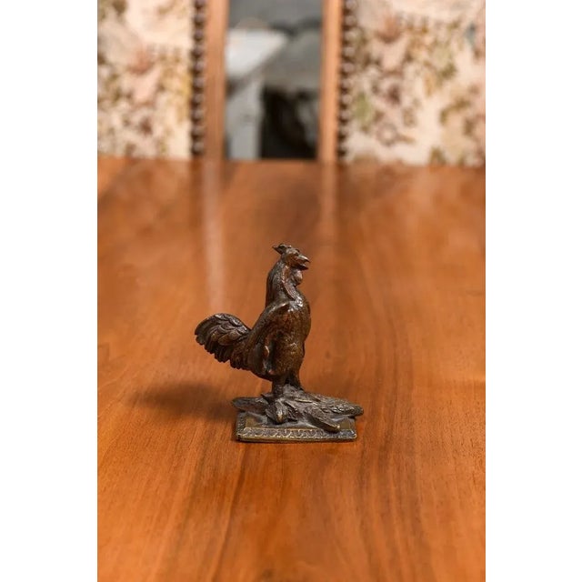 19th Century French Cast Bronze Rooster Sculpture with Wings Extended Backwards For Sale - Image 4 of 12