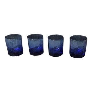 Vintage Set of Four Libby Blue Octagon Shaped Drinking Tumblers Rocks Glasses For Sale