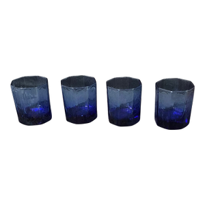 Vintage Set of Four Libby Blue Octagon Shaped Drinking Tumblers Rocks Glasses