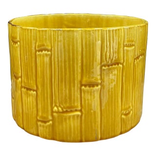 Vintage Yellow Faux Bamboo Glazed Ceramic Cachepot / Planter For Sale