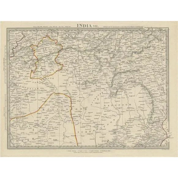 Antique Map of the Region of Berar and Rewah in India, 1832 For Sale - Image 6 of 6