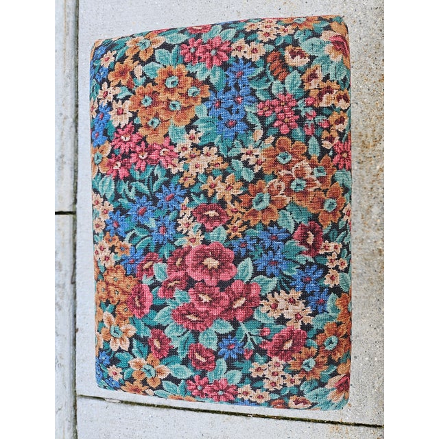 Red Floral Print Footstool With Brass Colored Legs For Sale - Image 8 of 10