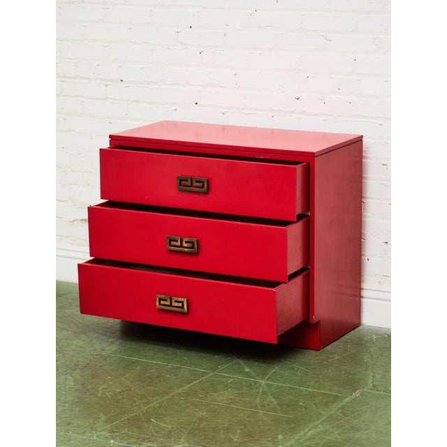 Mid 20th Century Mid-Century Modern Hollywood Regency Red Three Drawer Chest For Sale - Image 5 of 8