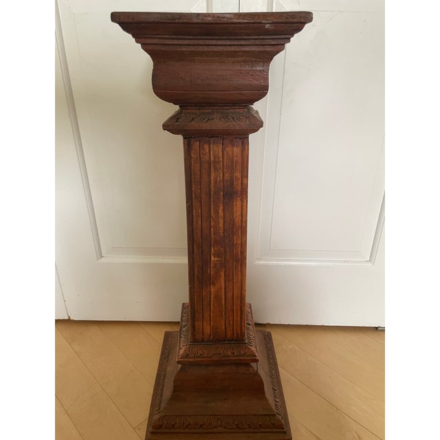 Antique Wooden Carved Column Pedestal Plant Stand For Sale - Image 9 of 12