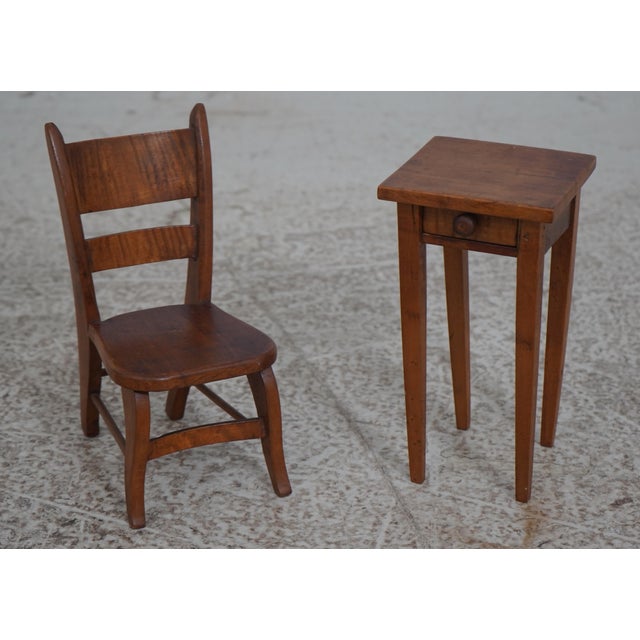 Brown Antique Tiger Maple 3 Piece Doll Size Country Bed & Furniture For Sale - Image 8 of 12