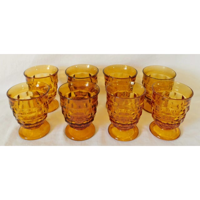 Glass 8 Vintage Mid Century Whitehall Colony Cube Amber Drinking Glasses & Large Pitcher - 9pc Set For Sale - Image 7 of 10