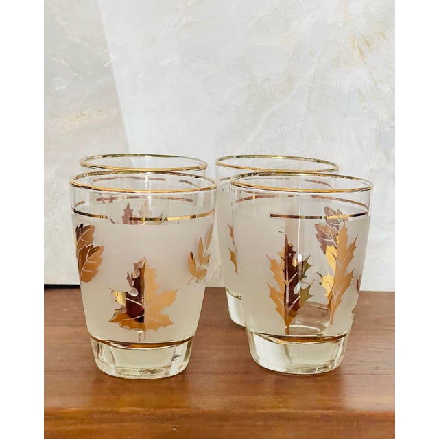 Glass 1960s Golden Leaves Libbey Juice Glasses- Set of Four For Sale - Image 7 of 8