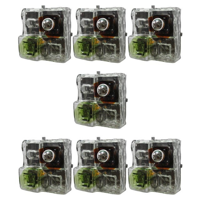 Italian Wall Lights in Murano Glass, 1970s, Set of 7 For Sale