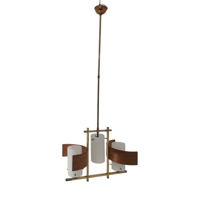 Vintage Italian Brass and Glass Chandelier, 1950s For Sale