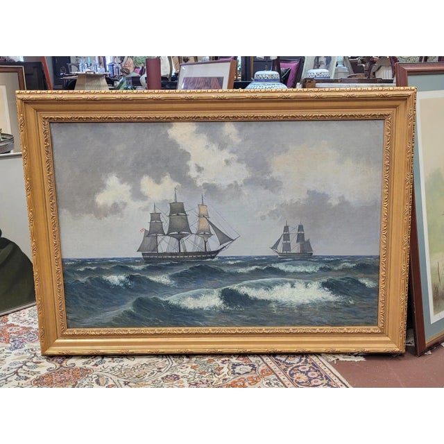 Antique 19th Century Danish Ship Painting For Sale - Image 10 of 12