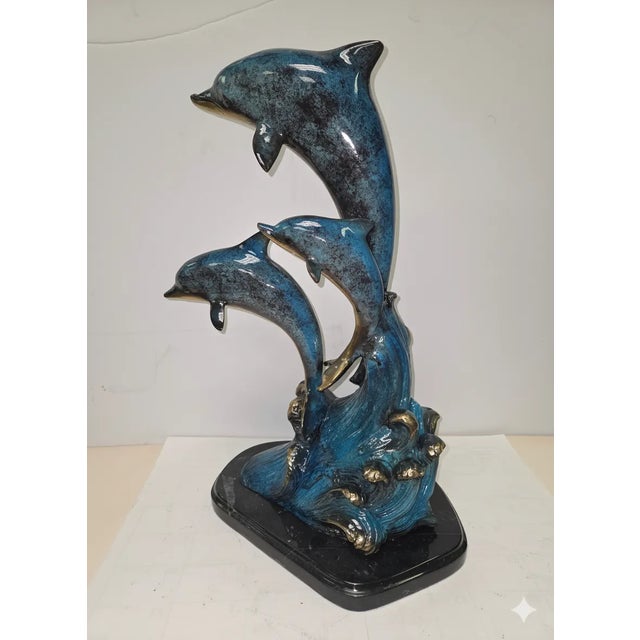 Nautical Three Dolphins Swimming in Bronze For Sale - Image 3 of 3