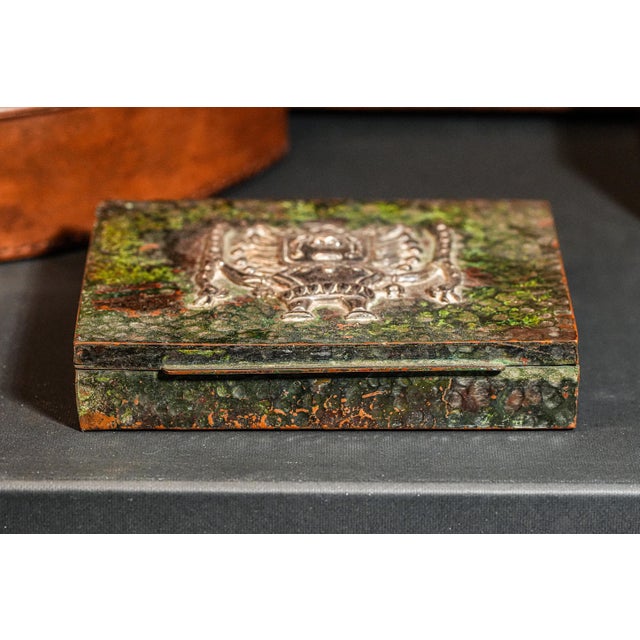 Green Amazing Vintage Peru Mixed Metal Copper Alloy and Sterling Silver Art Box Incan Design Element Home Decor For Sale - Image 8 of 15