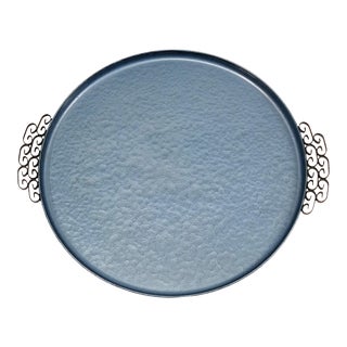 Vintage Hollywood Regency Moire Glaze Kyes Hammered Bar Tray For Sale
