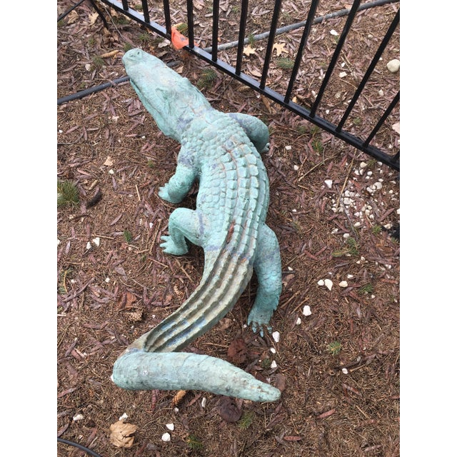 1980s Vintage Bronze Crocodile Statue For Sale - Image 4 of 7