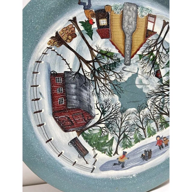 1995 Signed Hummel Hand-Painted Winter Village Folk Art Lazy Susan For Sale - Image 4 of 12