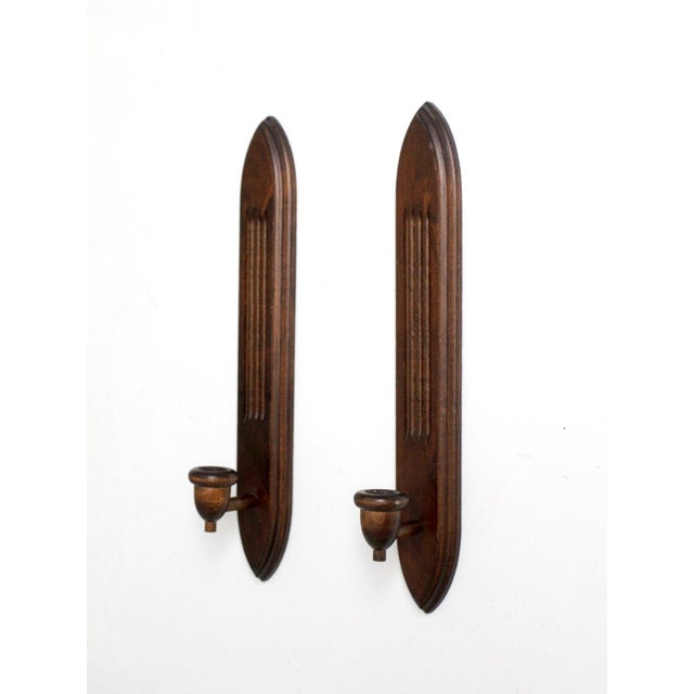 Mid-Century Modern Pair of Mid-Century Gothic Revival Wood Wall Candle Sconces For Sale - Image 3 of 11