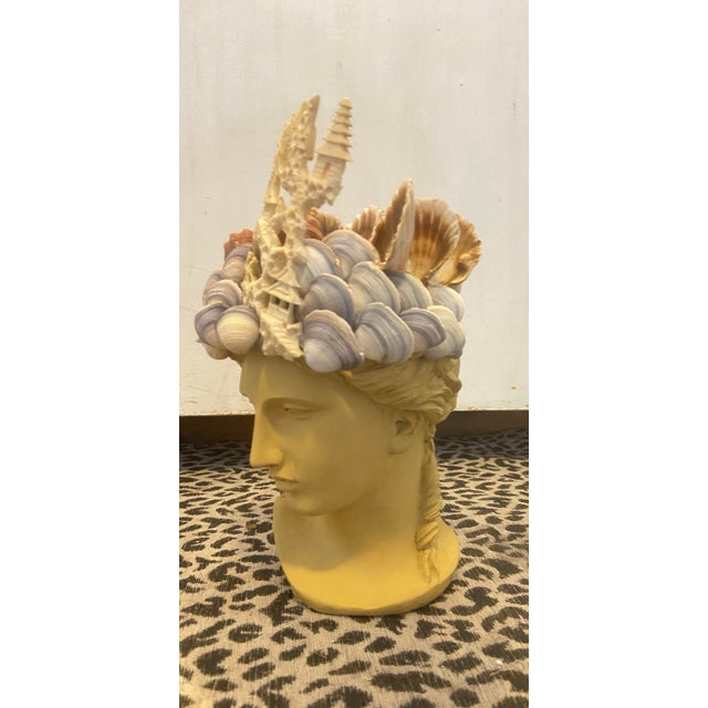 Shell-Encrusted Bust in Farrow & Ball “Duster” With Antique Chinese Carved Relic For Sale - Image 12 of 12