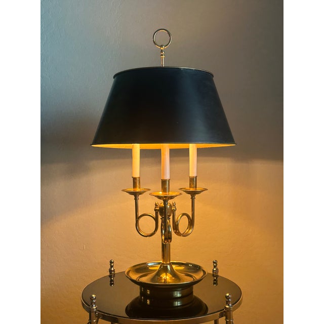 Elegant Statement Lighting This is a magnificent, large-scale French Horn style Bouillotte lamp crafted from heavy, solid...