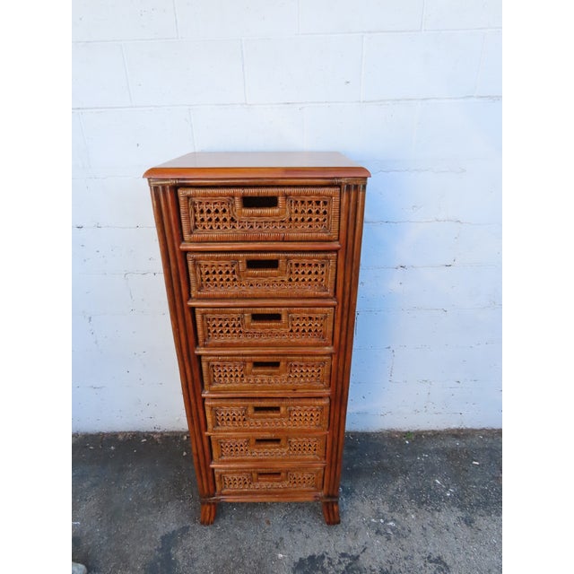 Brown Hollywood Regency Woven Wicker Tall Narrow Lingerie Jewelry Chest 6302 For Sale - Image 8 of 14