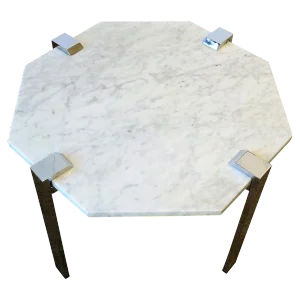Italian Modern Octagonal Carrara Marble and Chrome Table